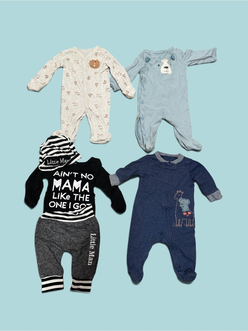 Multiples Baby Footie Collection - Cream, Light Blue, Black, Navy